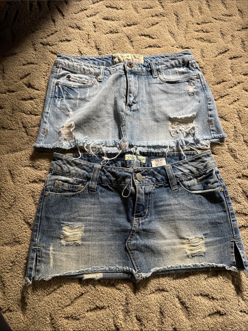 Distressed Denim Mini Skirts - Light & Medium Wash